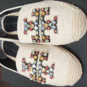 TORY BURCH Beige Espadrilles with Jewel Accents  Size 7.5 US